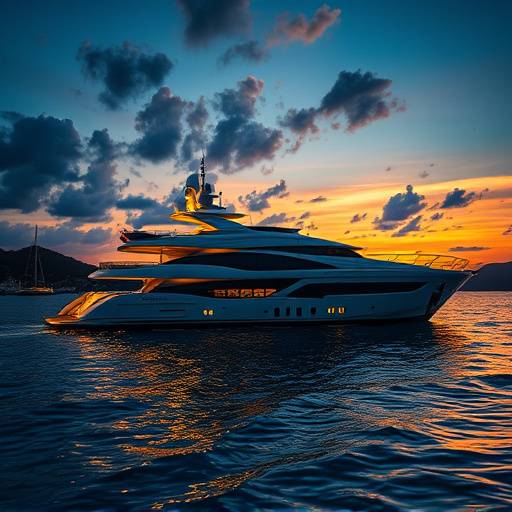 Yate de lujo navegando al atardecer en Mallorca