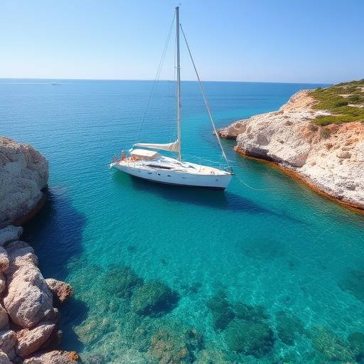 Yate fondeado en una cala tranquila en Menorca