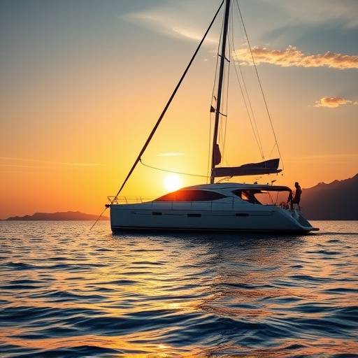 Yate navegando al atardecer en Mallorca